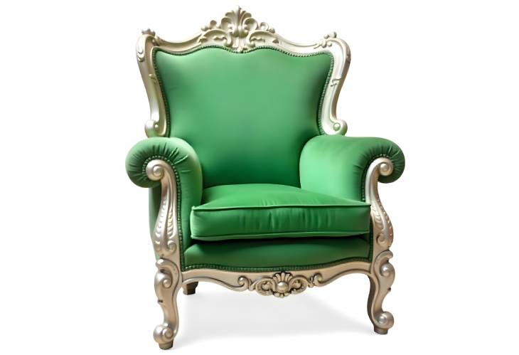 Antique Baroque Armchair with Rich Green Velvet and Gold Accents